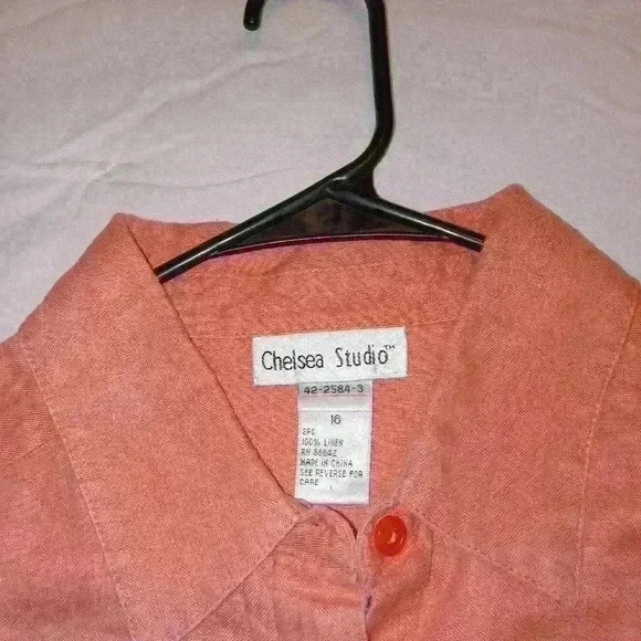 Women's 100% Linen Button Down   Collared Shirt Light Coral - Picture 4 of 11